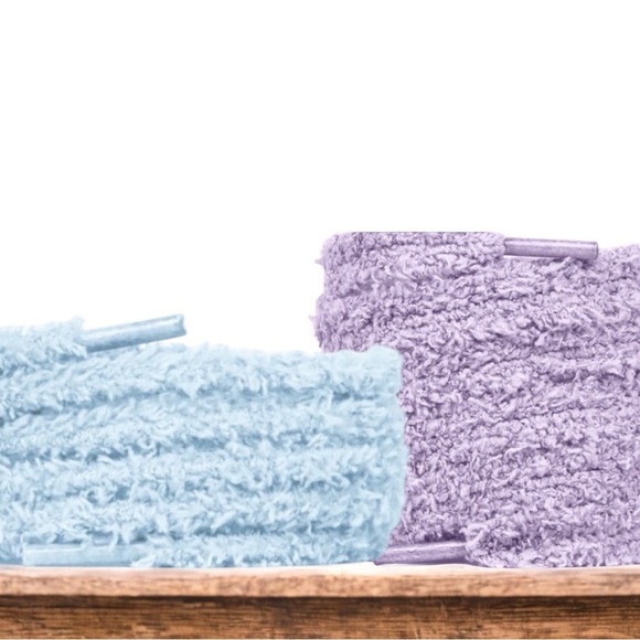 SLAACE LACES TWO PACK OF FUZZY LACES IN PASTEL COLORS LAVENDER AND SKY BLUE 15mm - Picture 1 of 15